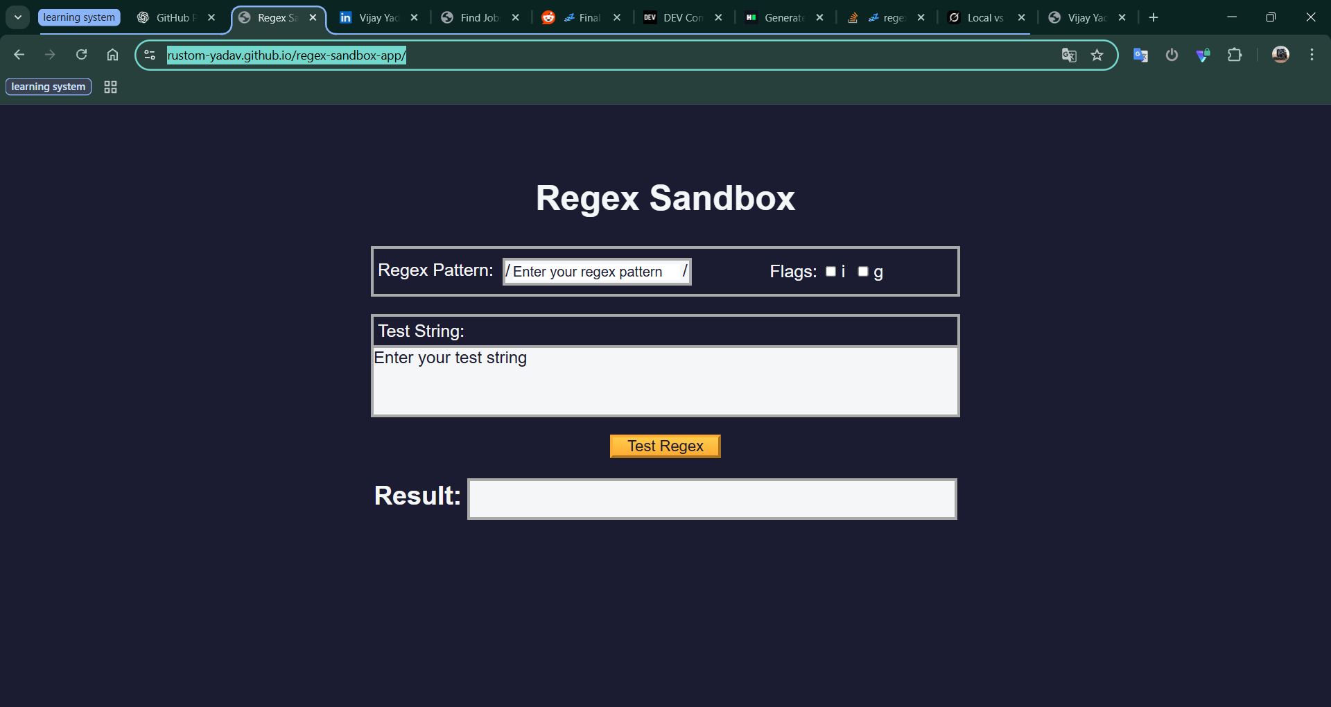 Regex Sandbox App screenshot